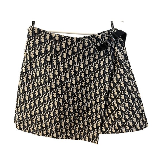 Christian Dior Monogram Print Wrap Skirt With Buckle Detail Black & White Womens - Picture 3 of 10